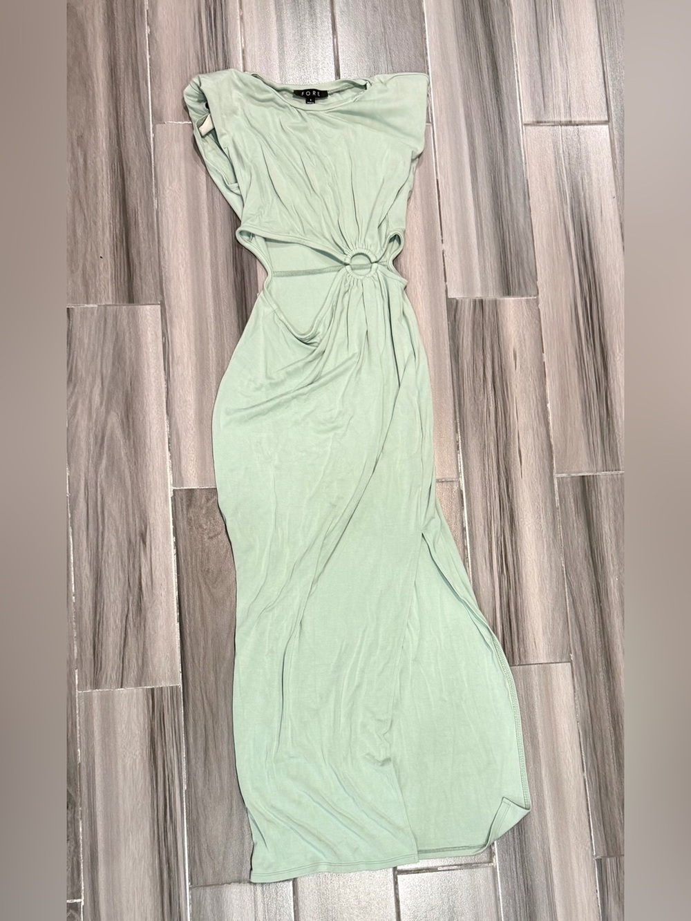 Ring-Detail Sage Green Maxi Dress